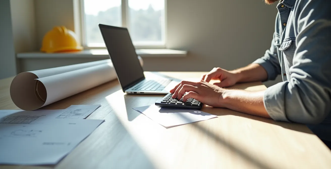 Professionnel du BTP vérifiant une attestation URSSAF sur ordinateur portable