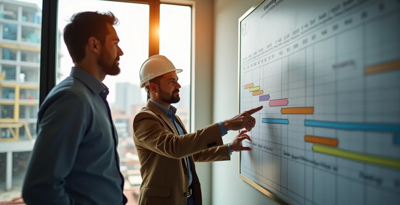 Planning visuel de fin de chantier avec jalons des contrôles réglementaires