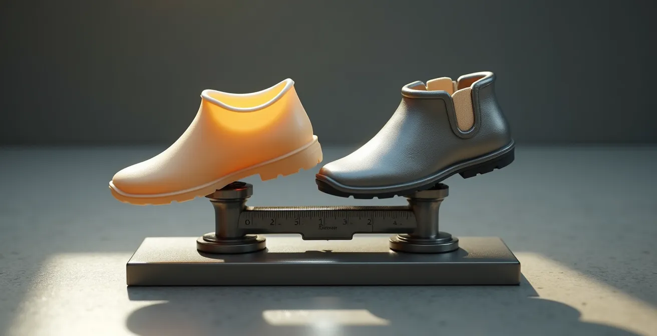 Coupe transversale montrant la différence d'épaisseur entre un embout composite et un embout acier