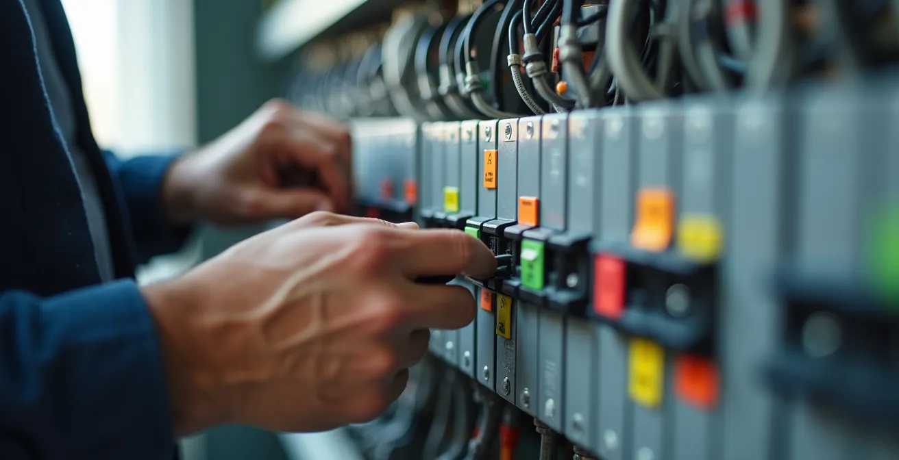 Gros plan sur un système de repérage professionnel des circuits d'un tableau électrique