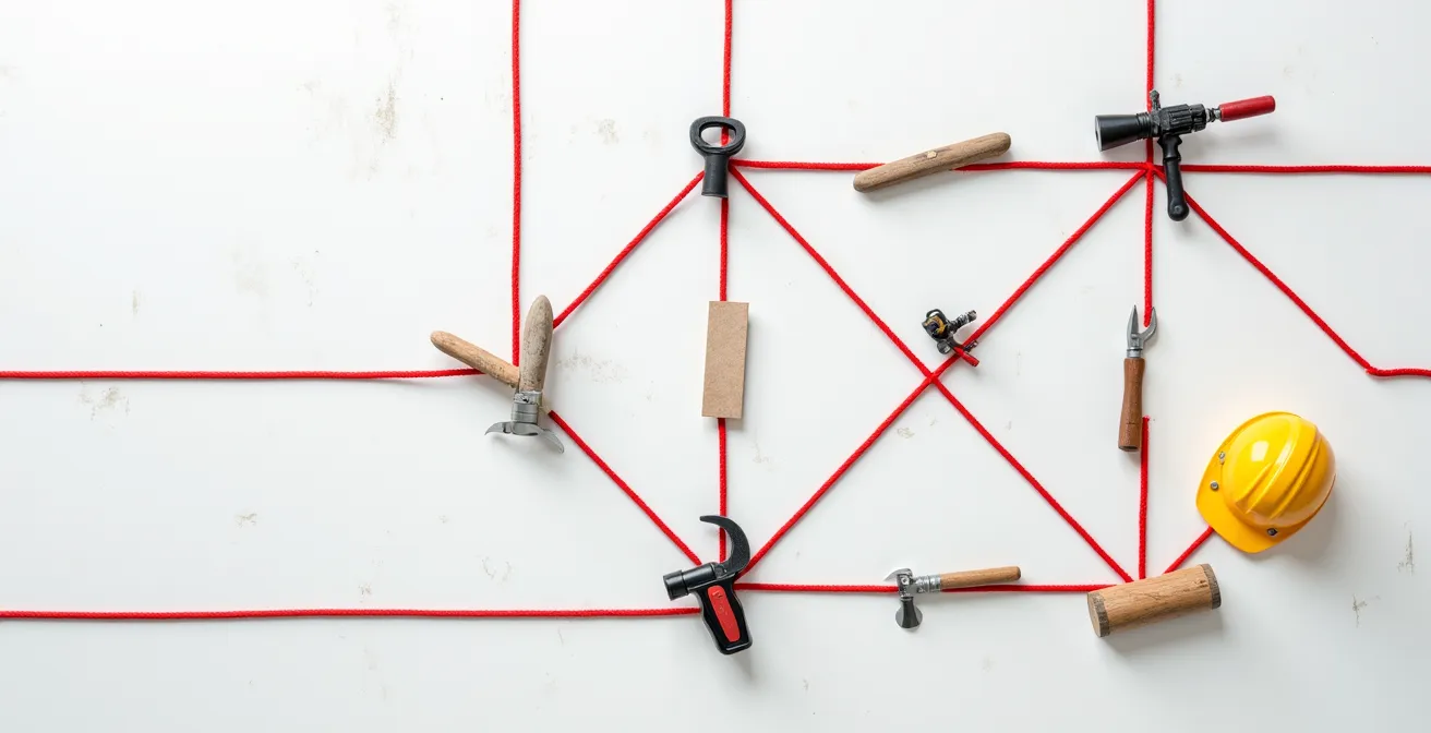 Représentation visuelle d'un réseau de tâches interconnectées avec mise en évidence du chemin critique en rouge