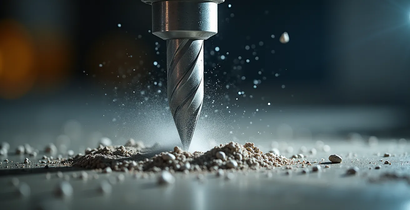 Installation d'un boîtier DCL dans un plafond béton avec une carotteuse diamant