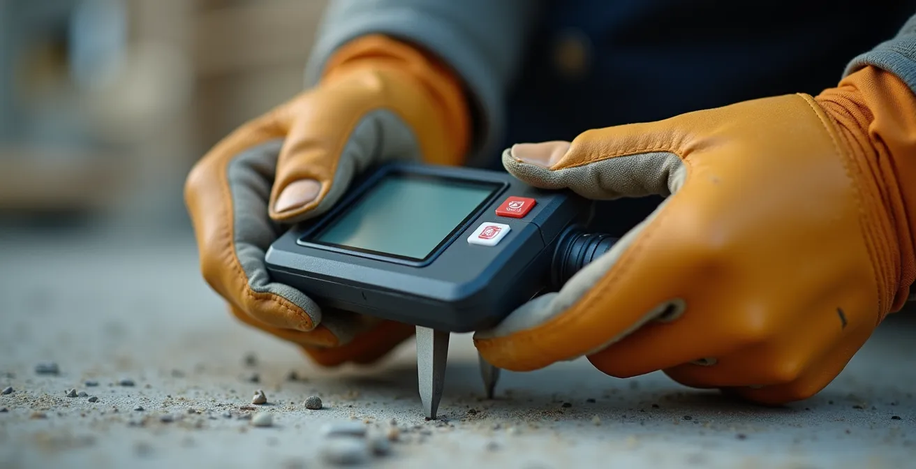 Jeune apprenti utilisant une tablette numérique sur un chantier moderne