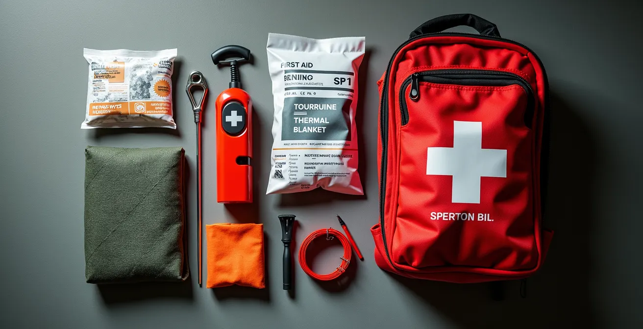 Kit d'équipement SST professionnel organisé et prêt à l'emploi