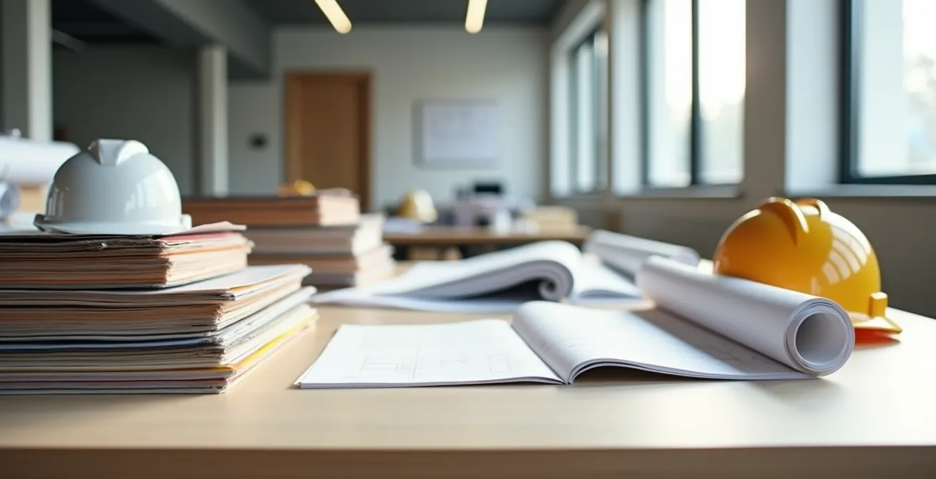 Bureau administratif avec dossiers de saisine BCT organisés pour l'assurance construction