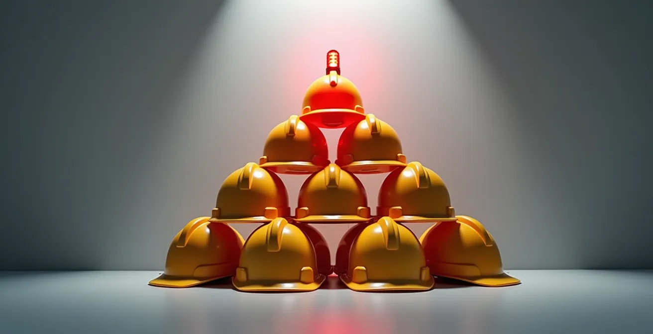 Schéma visuel de la pyramide des risques avec différents niveaux d'incidents sur un chantier