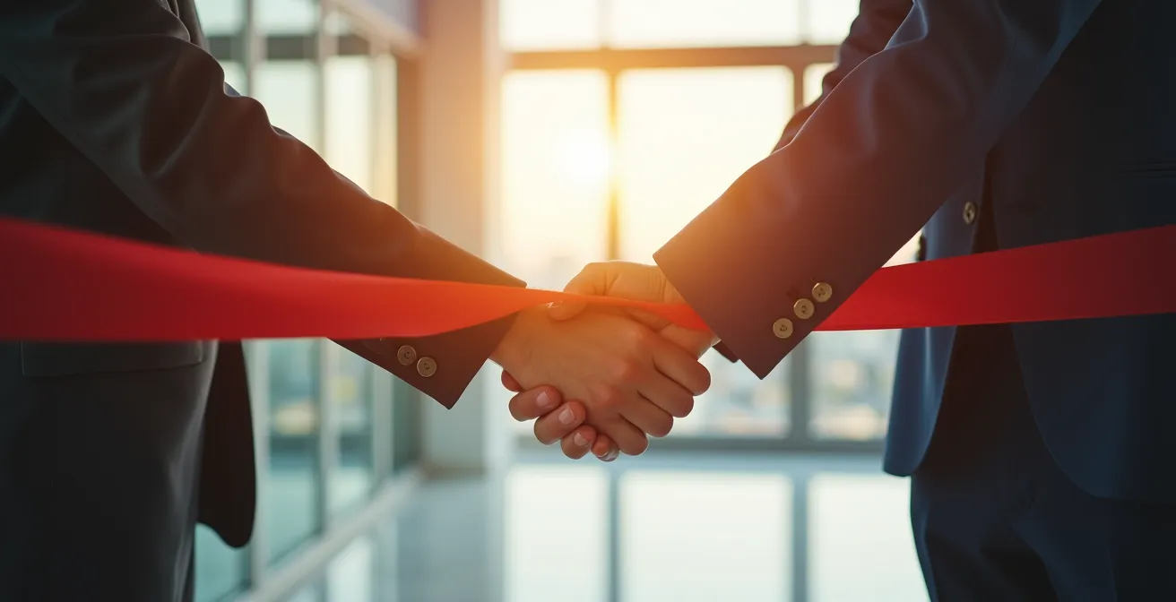 Réunion de réception de travaux avec équipe projet vérifiant les finitions