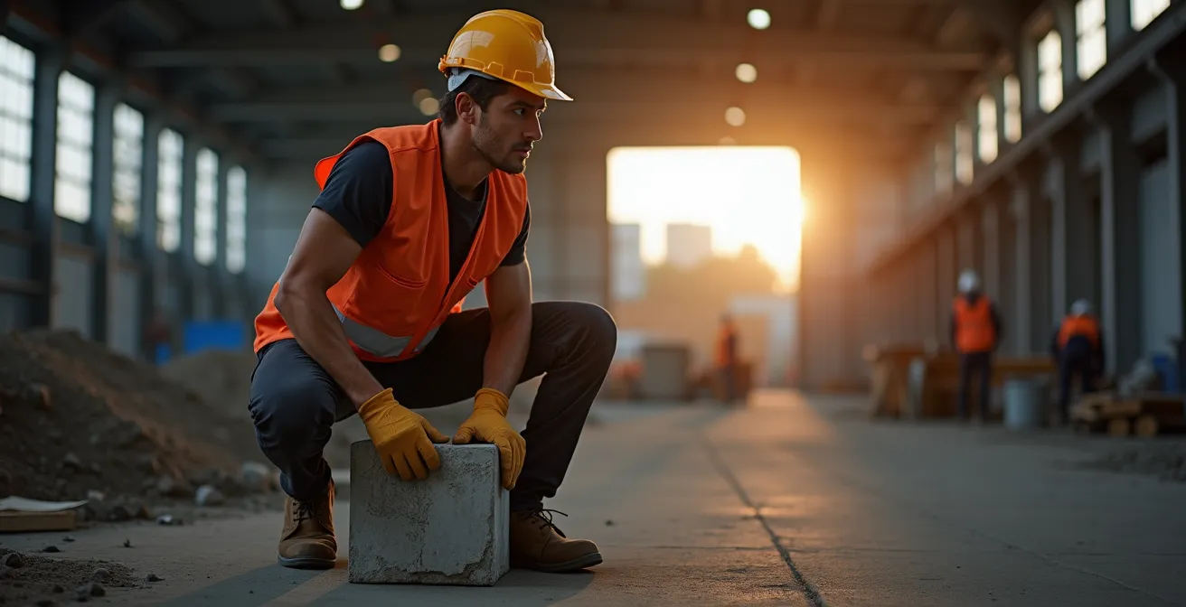 Démonstration de la technique correcte de levage d'une charge lourde sur chantier
